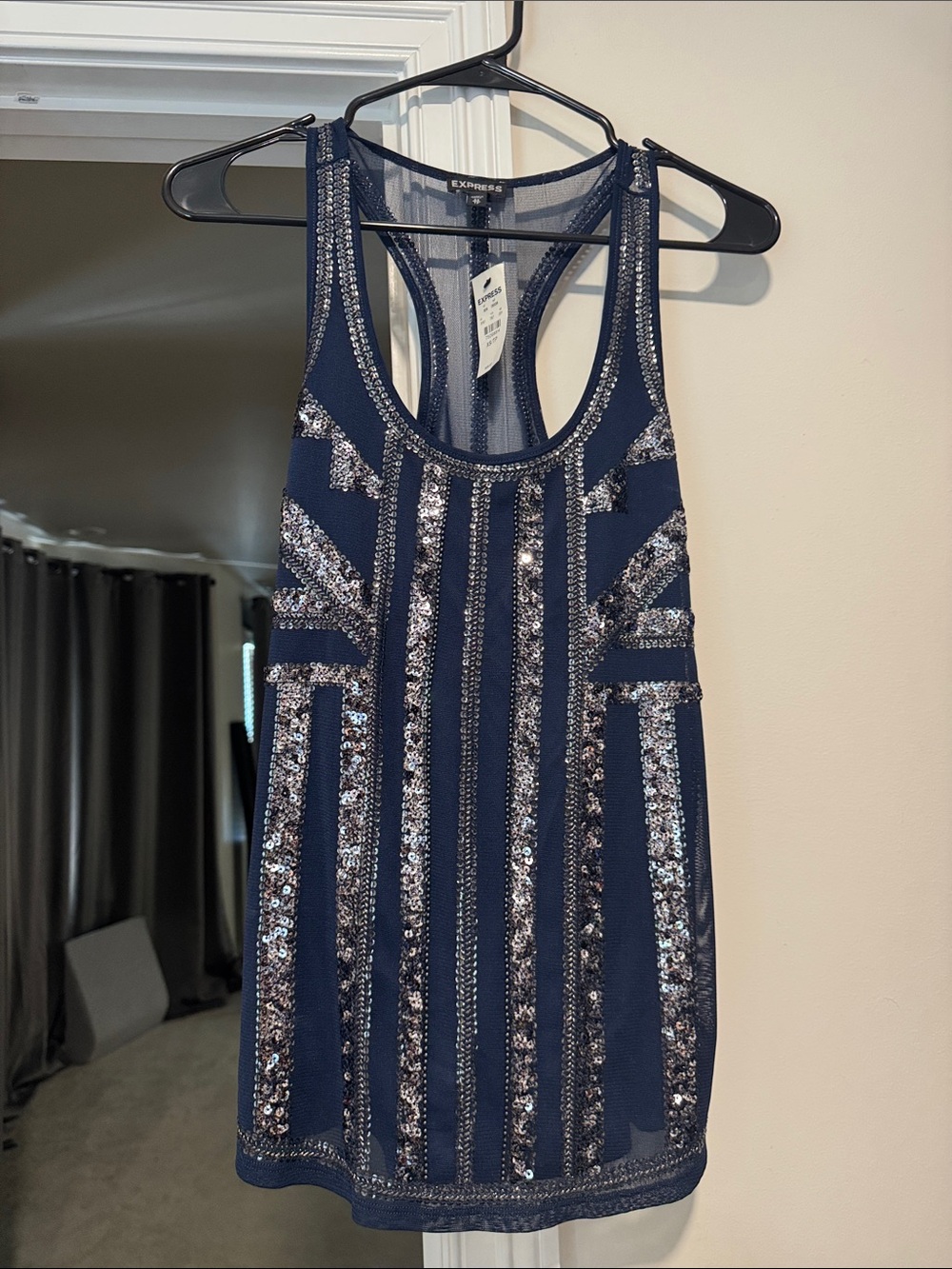 Vintage Express Navy Sequin Racerback 2010s Tank